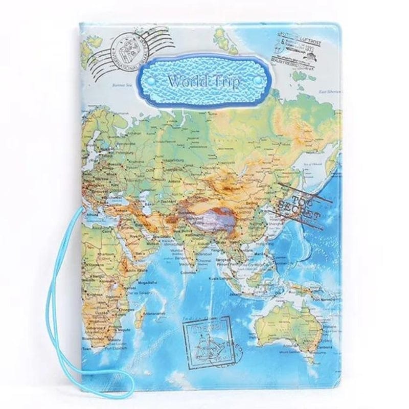 Map Monde Couleur Bleu Ciel Protège Passeport Carte Du Monde Univers du Voyage