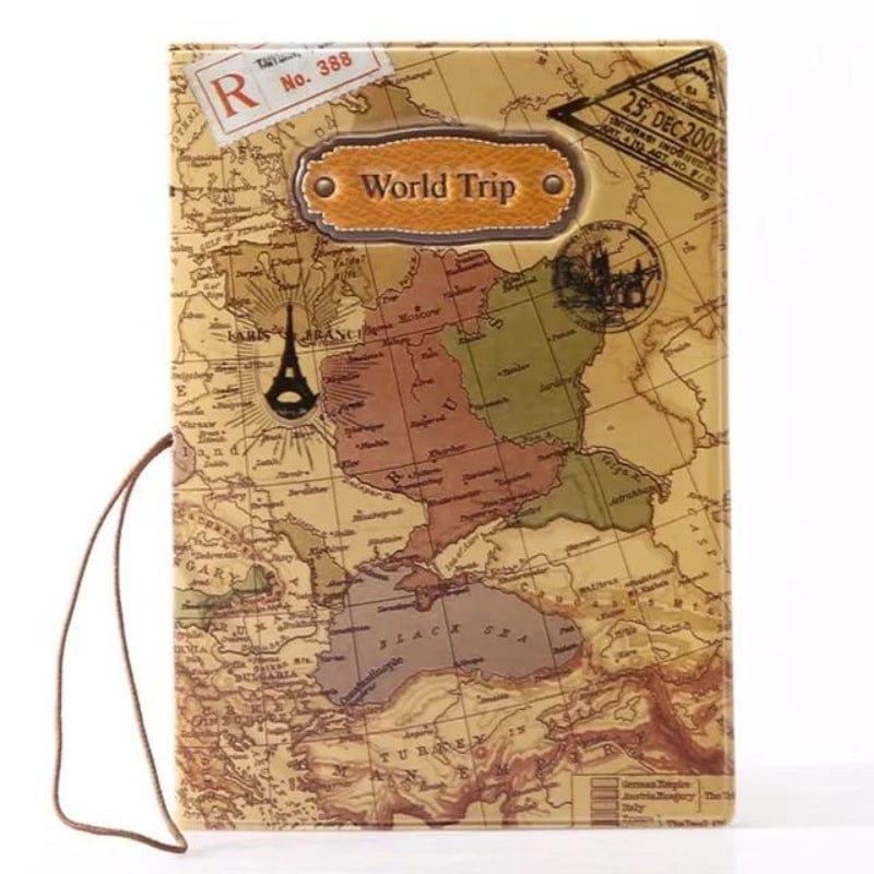 Map Monde Couleur Marron Foncé Protège Passeport Carte Du Monde Univers du Voyage