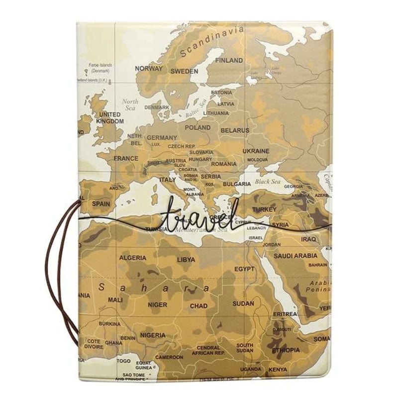 Map Monde Couleur Marron Protège Passeport Carte Du Monde Univers du Voyage