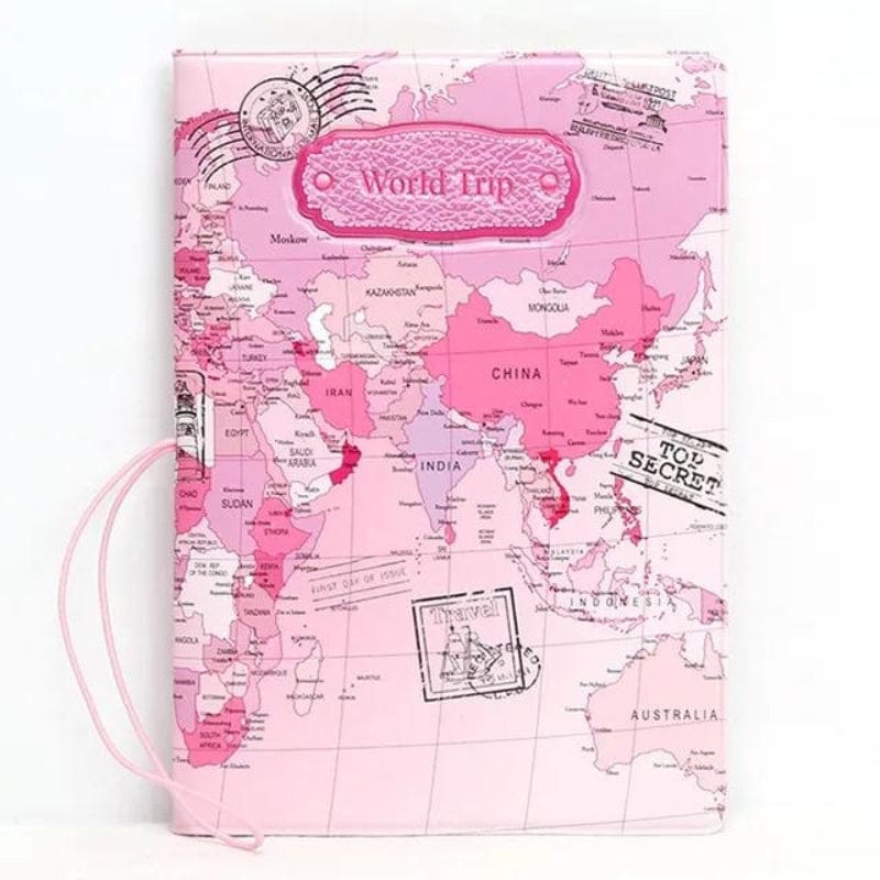 Map Monde Couleur Rose Protège Passeport Carte Du Monde Univers du Voyage