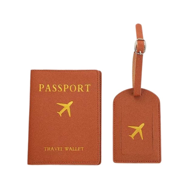 Marron Protège Passeport Et Etiquette Valise Univers du Voyage
