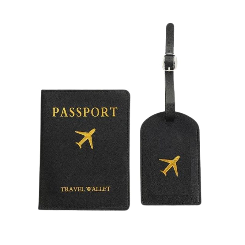 Noir Protège Passeport Et Etiquette Valise Univers du Voyage