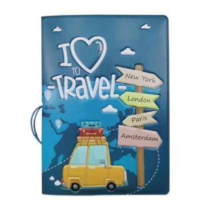 Bleu Marine avec Dessin Protège Passeport Mignon Univers du Voyage