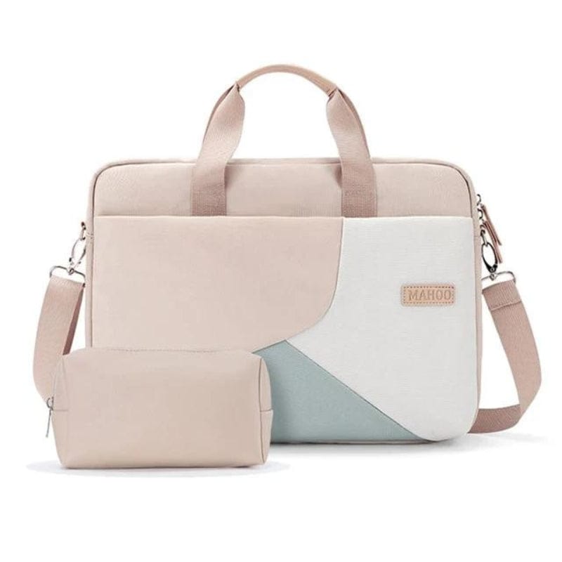 Beige avec petite pochette / 14 pouces Sac à Main Ordinateur Elégant Femme Univers du Voyage
