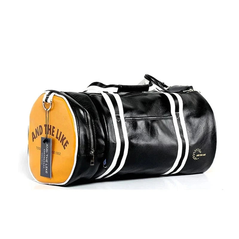 Noir et Jaune Sac de Sport PU Homme Vintage Univers du Voyage