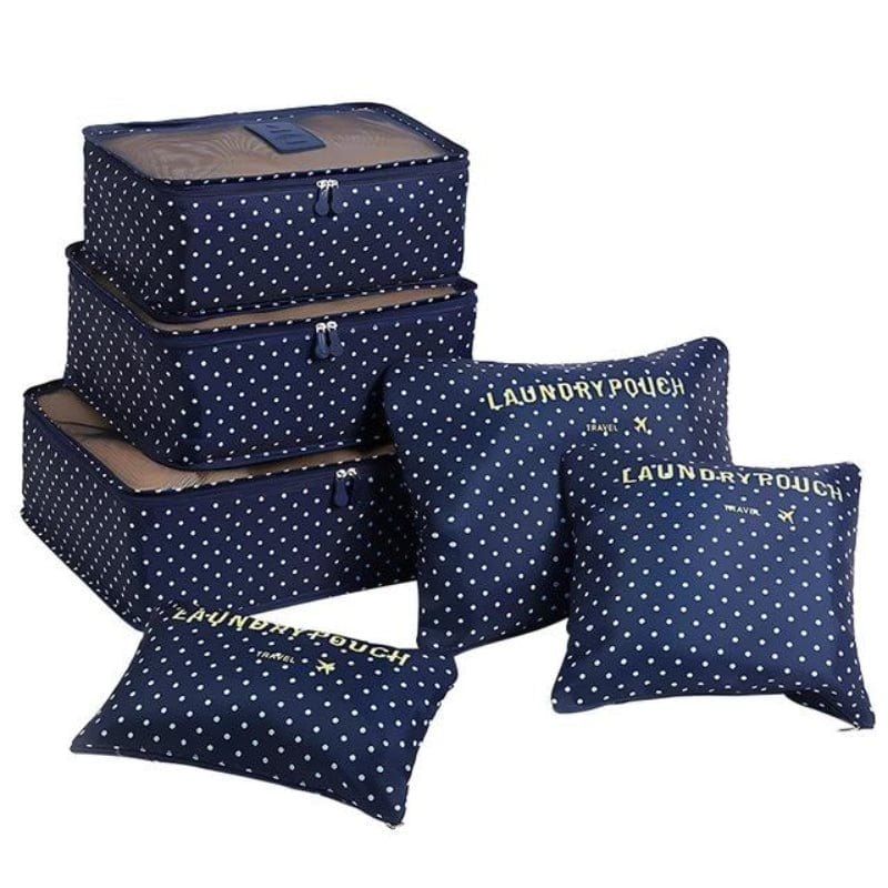 Bleu Marine Motifs à Pois Sac Organisateur De Bagage Univers du Voyage