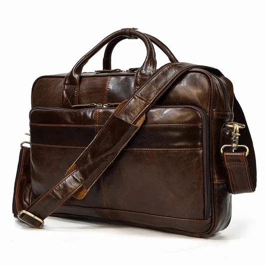 Marron Brillant Sacoche Ordi Cuir Homme Univers du Voyage