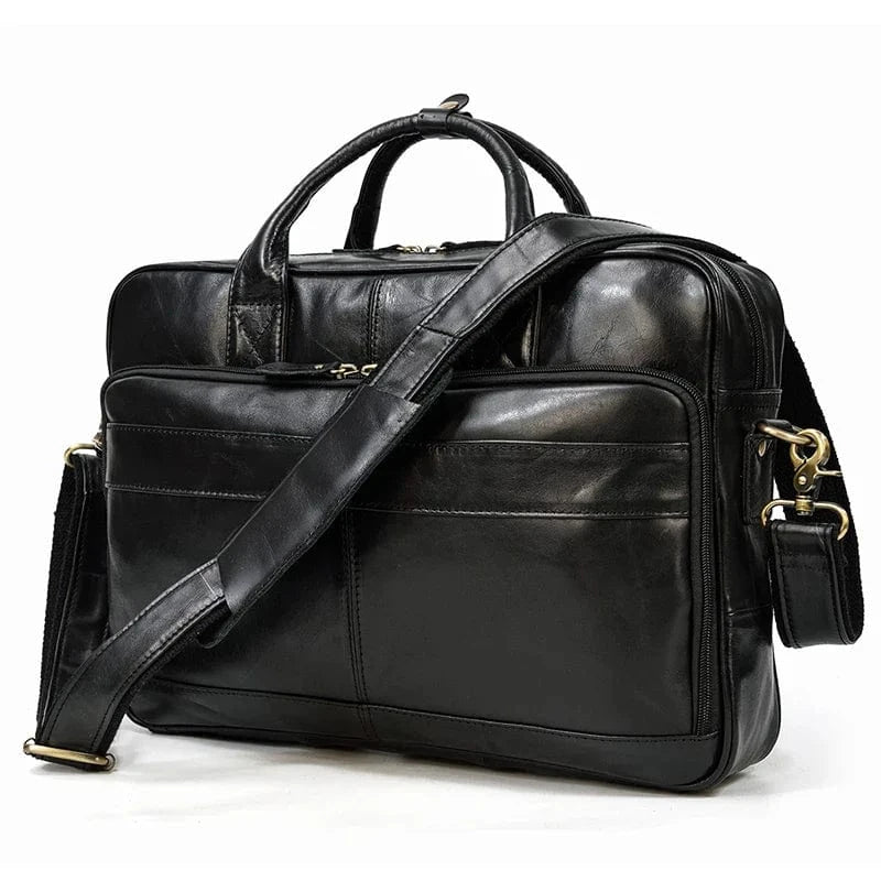Noir Brillant Sacoche Ordi Cuir Homme Univers du Voyage
