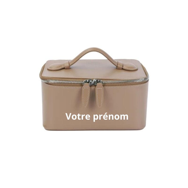 Beige Trousse de Toilette Cuir Personnalisable Univers du Voyage
