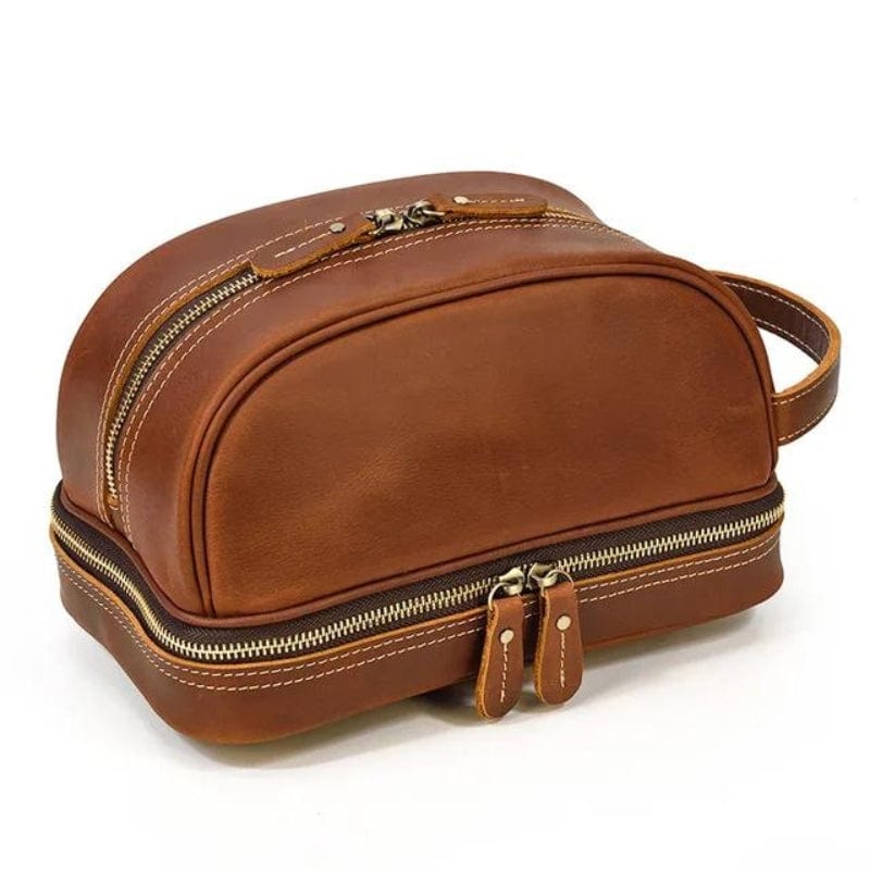 Marron Clair / Modèle 1 Trousse de Toilette Homme en Cuir Vintage Univers du Voyage
