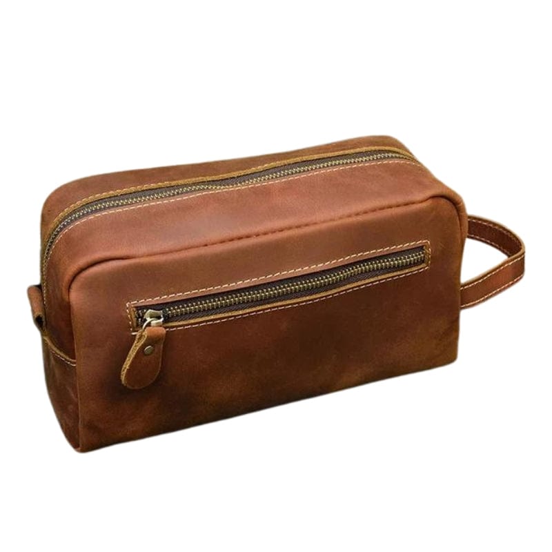 Marron Clair / Modèle 2 Trousse de Toilette Homme en Cuir Vintage Univers du Voyage