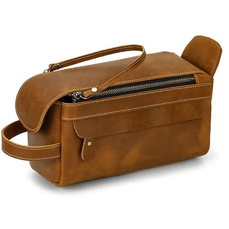Marron Clair / Modèle 3 Trousse de Toilette Homme en Cuir Vintage Univers du Voyage