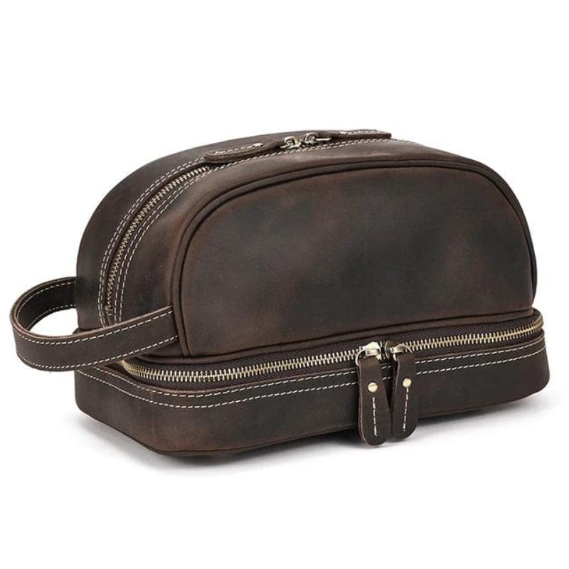 Marron Foncé / Modèle 1 Trousse de Toilette Homme en Cuir Vintage Univers du Voyage