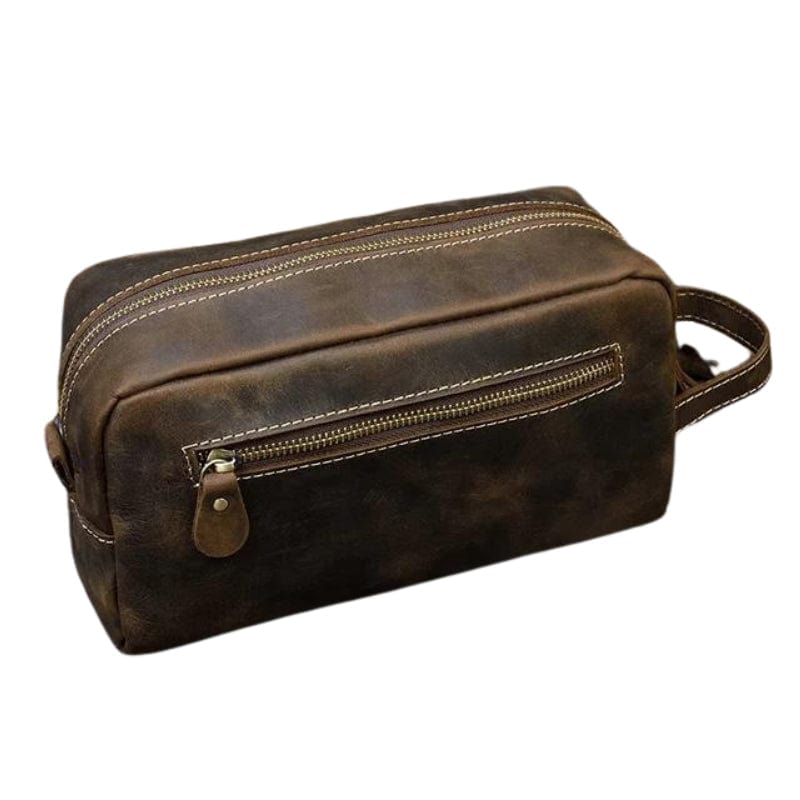 Marron Foncé / Modèle 2 Trousse de Toilette Homme en Cuir Vintage Univers du Voyage