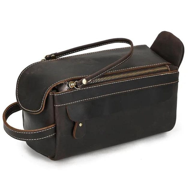 Marron Foncé / Modèle 3 Trousse de Toilette Homme en Cuir Vintage Univers du Voyage