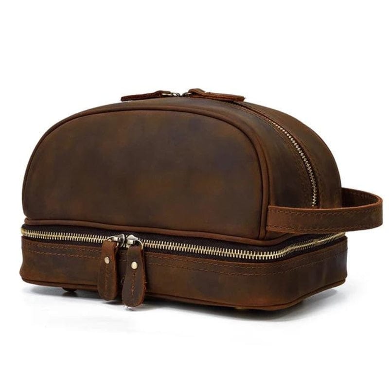 Marron / Modèle 1 Trousse de Toilette Homme en Cuir Vintage Univers du Voyage