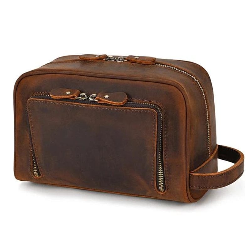 Marron / Modèle 2 Trousse de Toilette Homme en Cuir Vintage Univers du Voyage