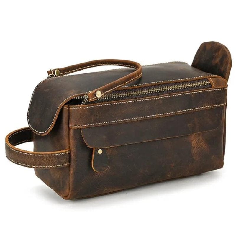 Marron / Modèle 3 Trousse de Toilette Homme en Cuir Vintage Univers du Voyage