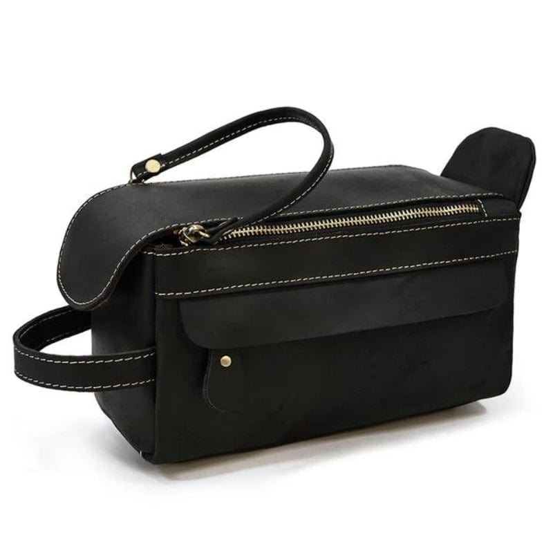 Noir / Modèle 2 Trousse de Toilette Homme en Cuir Vintage Univers du Voyage