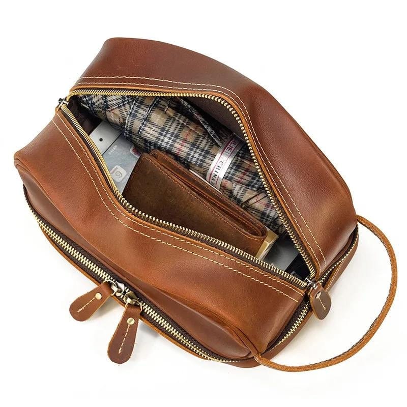 Trousse de Toilette Homme en Cuir Vintage Univers du Voyage