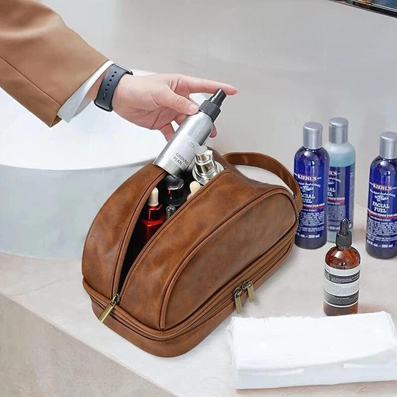 Trousse de Toilette Homme en Cuir Vintage Univers du Voyage