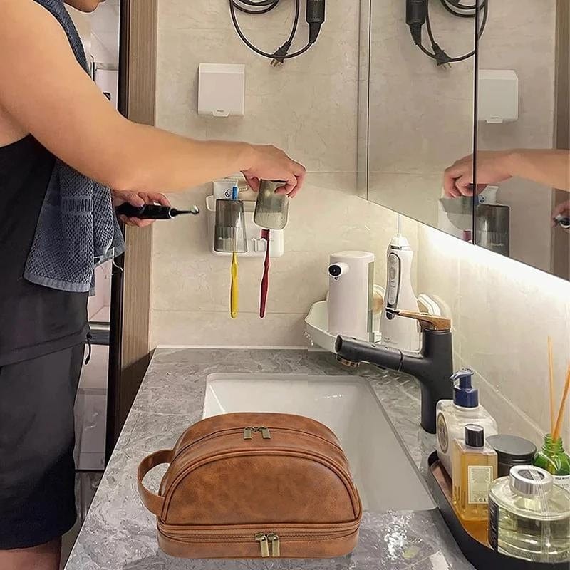 Trousse de Toilette Homme en Cuir Vintage Univers du Voyage