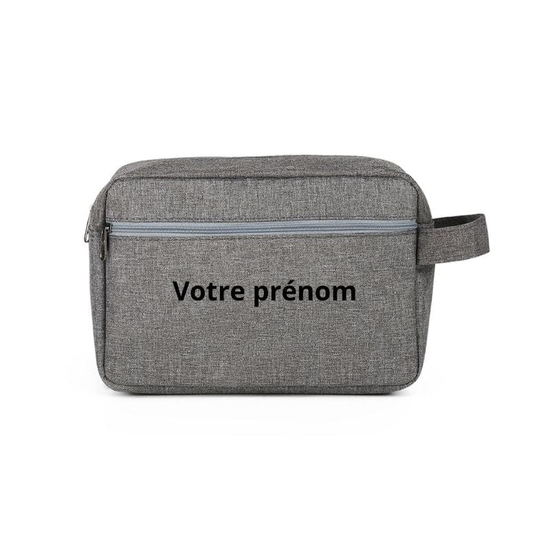 Gris Trousse de Toilette Personnalisée avec Prénom Univers du Voyage