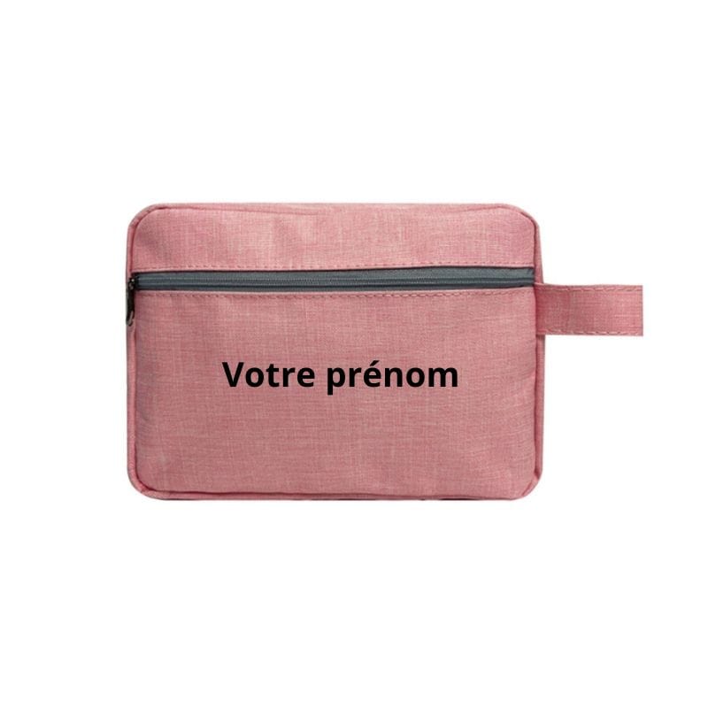 Rose Trousse de Toilette Personnalisée avec Prénom Univers du Voyage