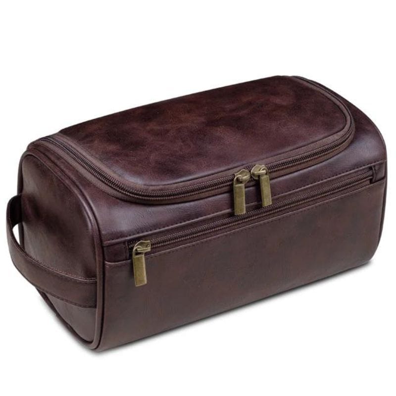 Marron Café Trousse de Toilette pour Homme en Simili Univers du Voyage