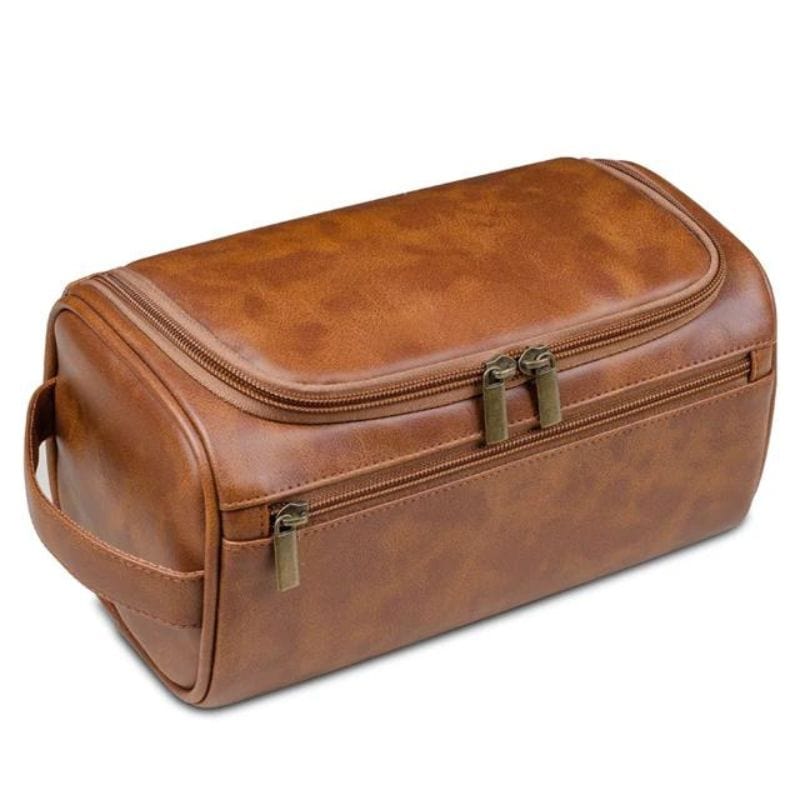 Marron Clair Trousse de Toilette pour Homme en Simili Univers du Voyage